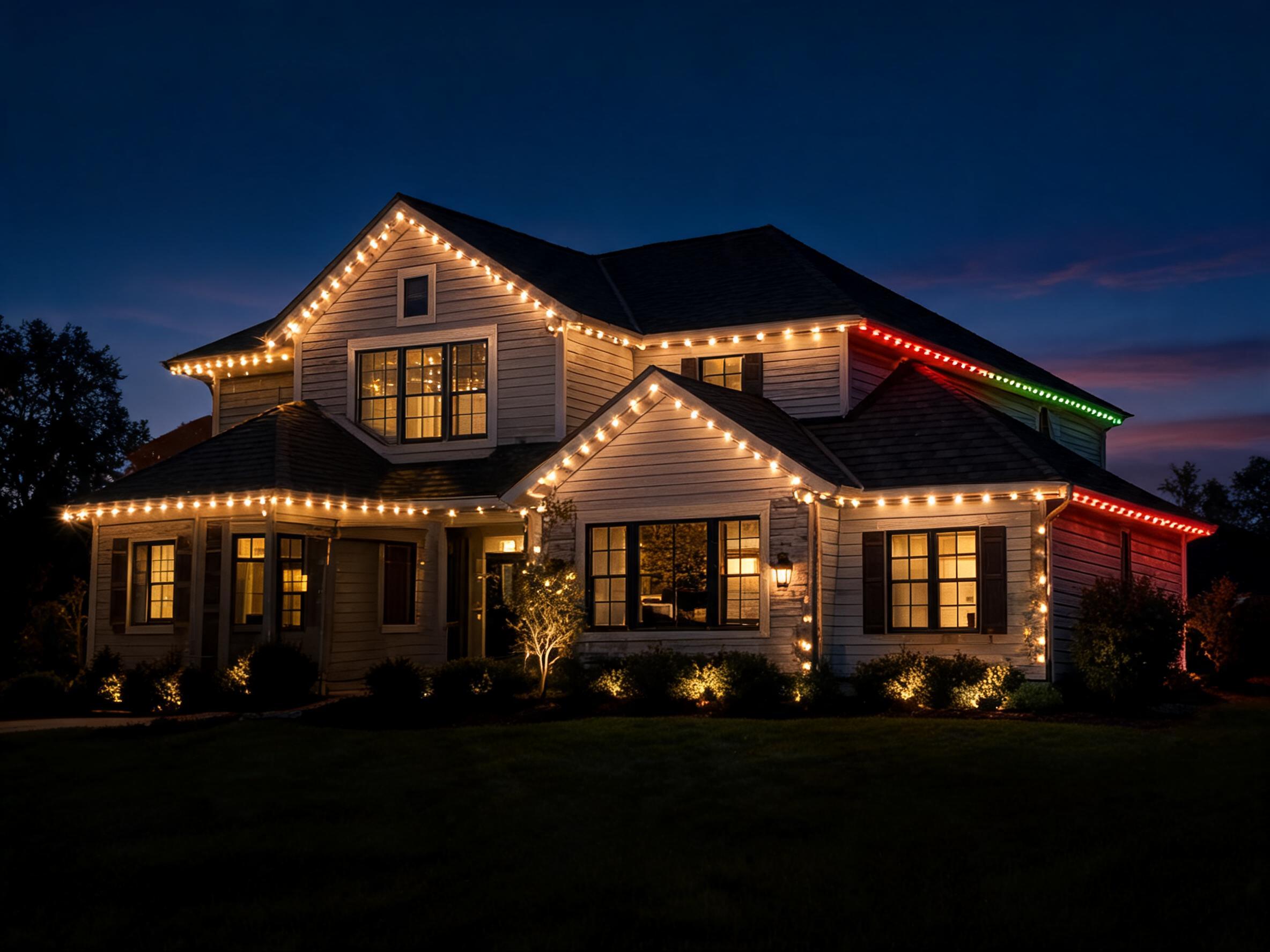 Beautifully lit home at night