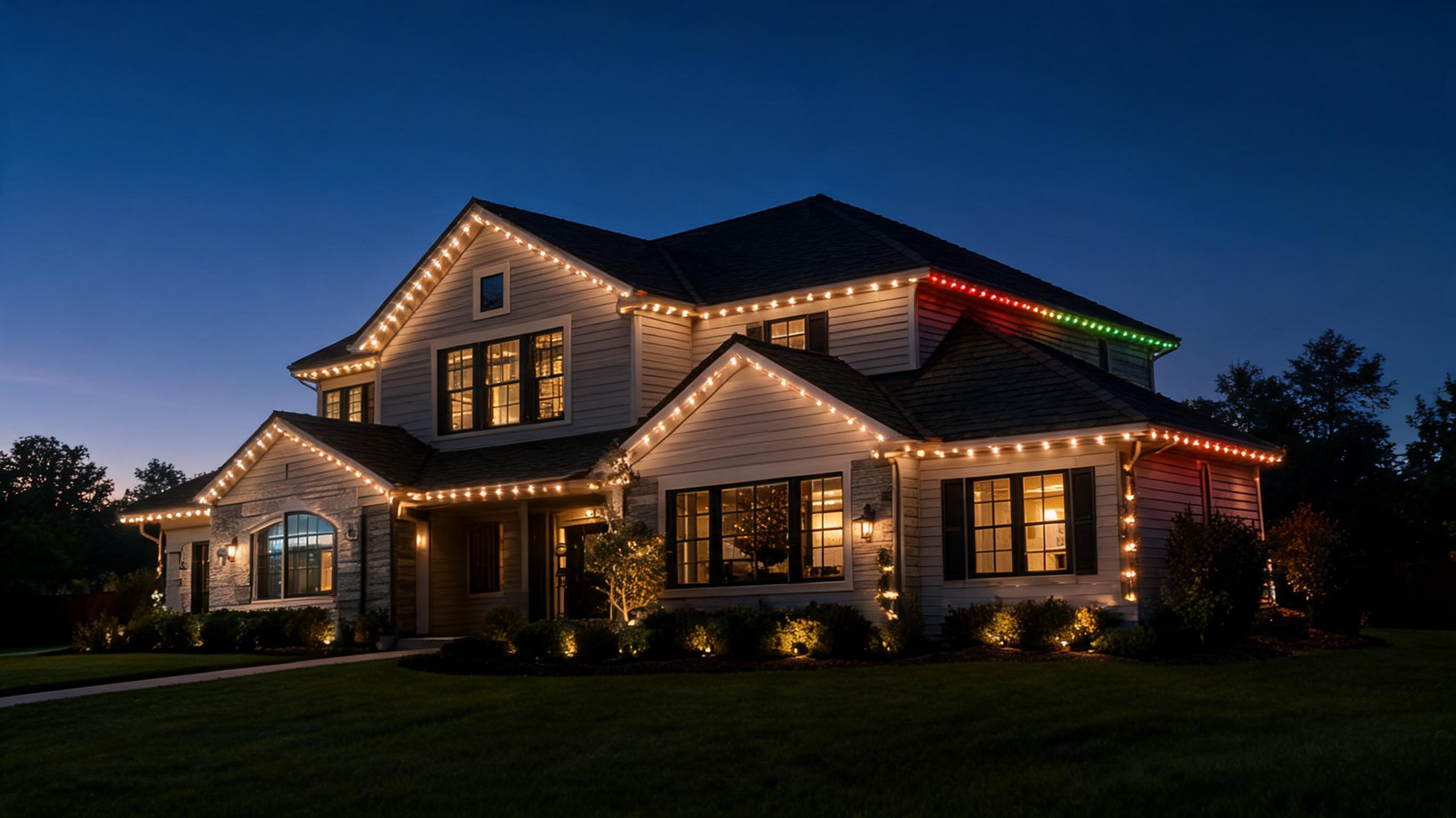 Home at night with permanent track lighting